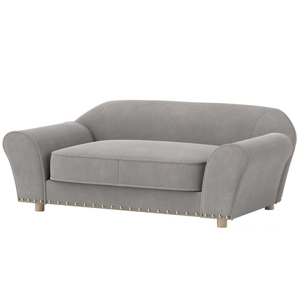 Small sofa bed for dog, washable cushion, studded, grey