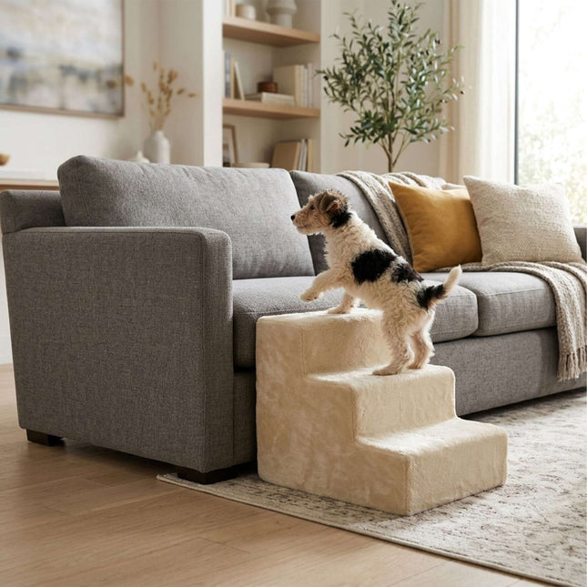Dog Stairs, 3 Steps – Beige, Soft Plush Cover