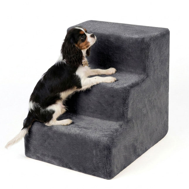 Dog Stairs, 3 Steps – Grey, Soft Plush Cover