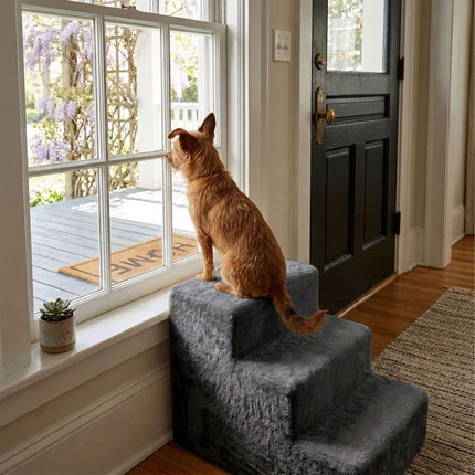Dog Stairs, 3 Steps – Grey, Soft Plush Cover