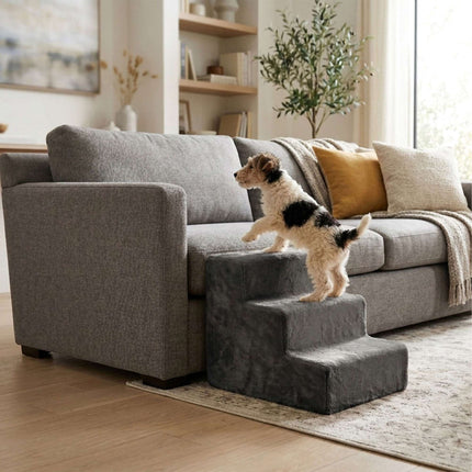 Dog Stairs, 3 Steps – Grey, Soft Plush Cover