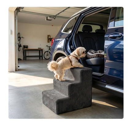 Dog Stairs, 3 Steps – Grey, Soft Plush Cover