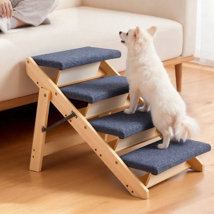 Dog Stairs, 4-Step Foldable Pine Wood, 150 lb Capacity