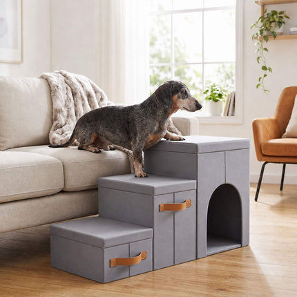 Dog Stairs, Foldable 3-Step With Storage And Hide