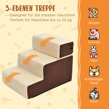 Pet ladder, 3-step plush beige, 54x40x39 cm