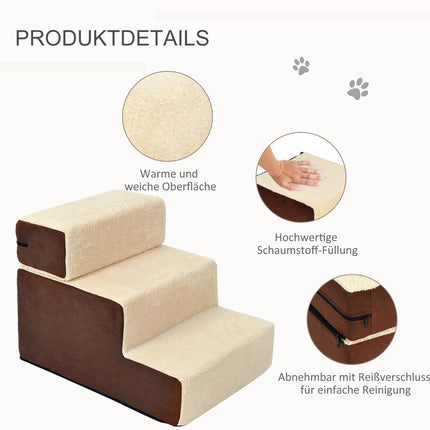Pet ladder, 3-step plush beige, 54x40x39 cm