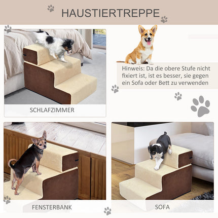 Pet ladder, 3-step plush beige, 54x40x39 cm