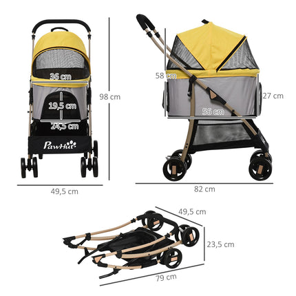 Collapsible dog carriage and carrier with cushion, mesh window