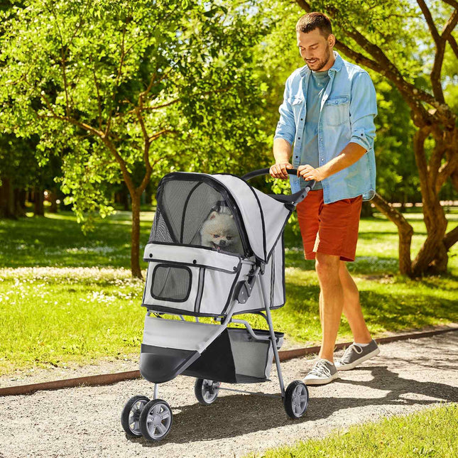 Multicolored pet stroller - for dogs and cats, gray