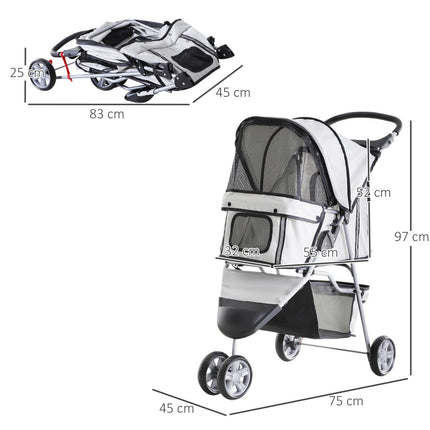 Multicolored pet stroller - for dogs and cats, gray