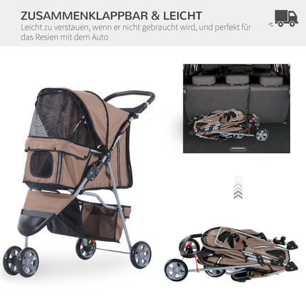 Pet stroller for small dogs and cats, coffee brown