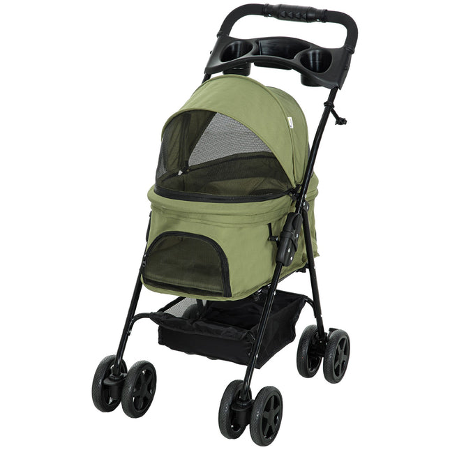 Pet stroller, foldable, small dogs and cats, Oxford Green