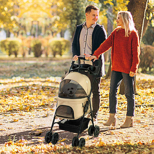 Collapsible pet carriage for small dogs & cats, Khaki 67x45x96 cm