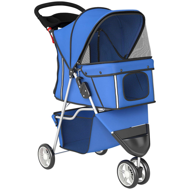 Dog Stroller, Foldable, 10 kg Capacity, Basket, Blue