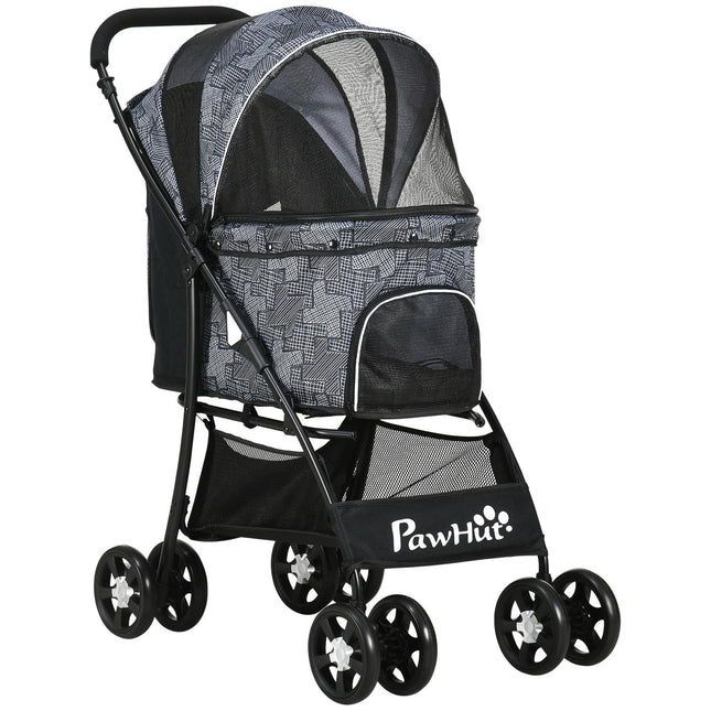 Folding Pet Stroller with Cushion, Oxford Fabric, Black
