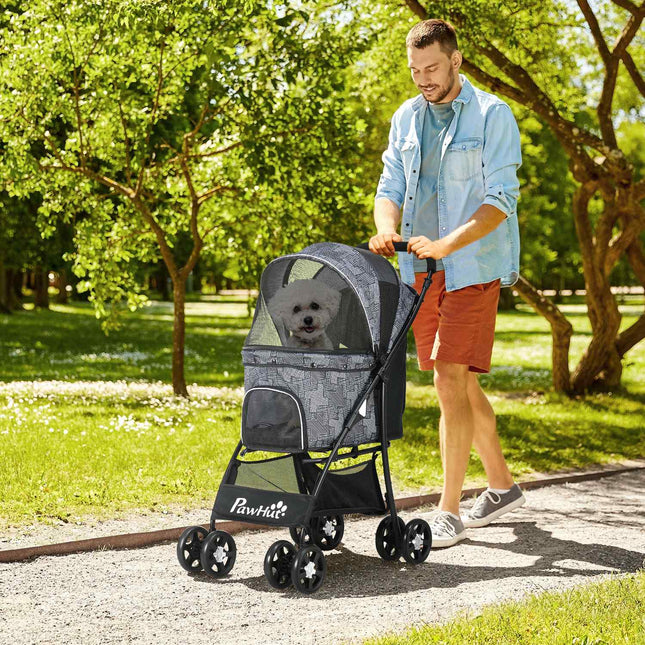Folding Pet Stroller with Cushion, Oxford Fabric, Black