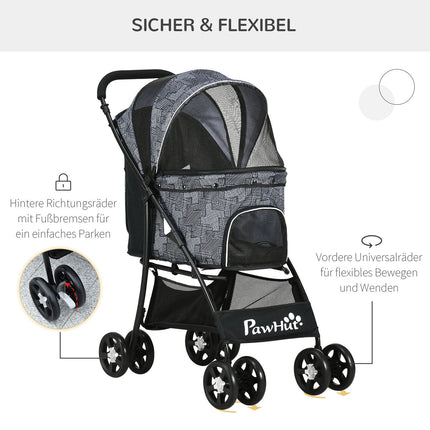 Folding Pet Stroller with Cushion, Oxford Fabric, Black