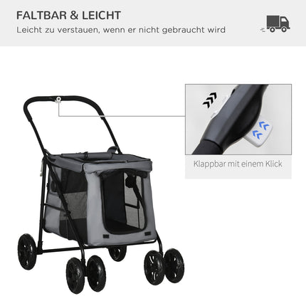 Collapsible pet stroller with cushion, net, 20 kg capacity