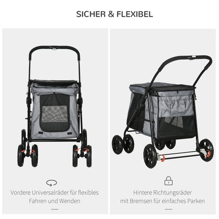 Collapsible pet stroller with cushion, net, 20 kg capacity