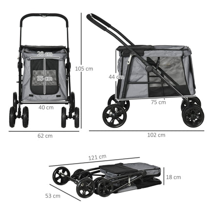 Collapsible pet stroller with cushion, net, 20 kg capacity