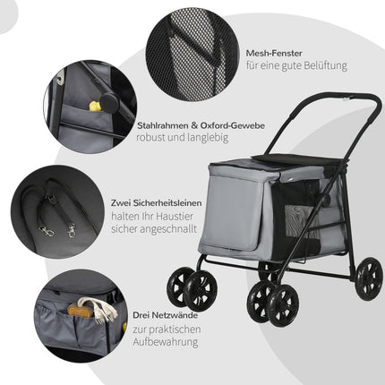Collapsible pet stroller with cushion, net, 20 kg capacity