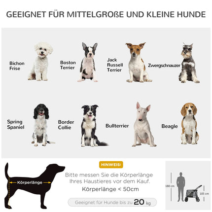 Collapsible pet stroller with cushion, net, 20 kg capacity