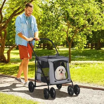Collapsible pet stroller with cushion, net, 20 kg capacity