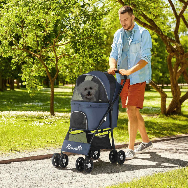Collapsible pet carriage with cushion, mesh window, 4 wheels