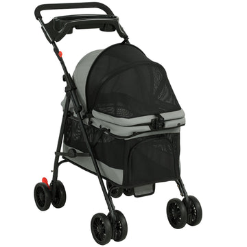 Dog Stroller, Foldable, Mesh Windows, Up To 10 kg, Gray