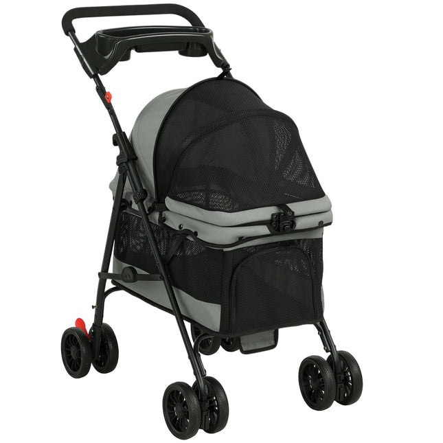 Dog Stroller, Foldable, Mesh Windows, Up To 10 kg, Gray