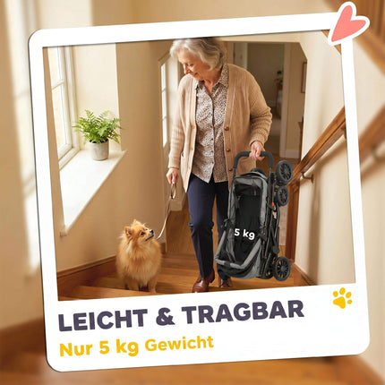 Dog Stroller, Foldable, Mesh Windows, Up To 10 kg, Gray