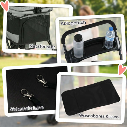 Dog Stroller, Foldable, Mesh Windows, Up To 10 kg, Gray