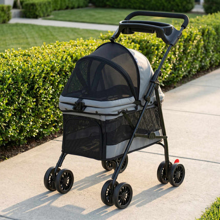 Dog Stroller, Foldable, Mesh Windows, Up To 10 kg, Gray