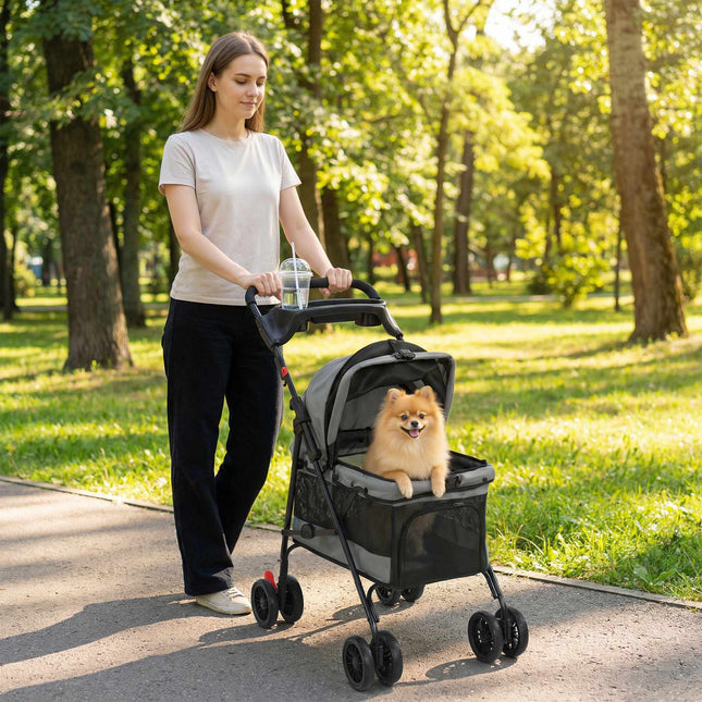 Dog Stroller, Foldable, Mesh Windows, Up To 10 kg, Gray
