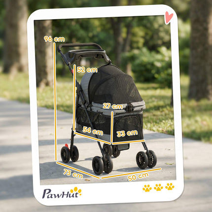 Dog Stroller, Foldable, Mesh Windows, Up To 10 kg, Gray