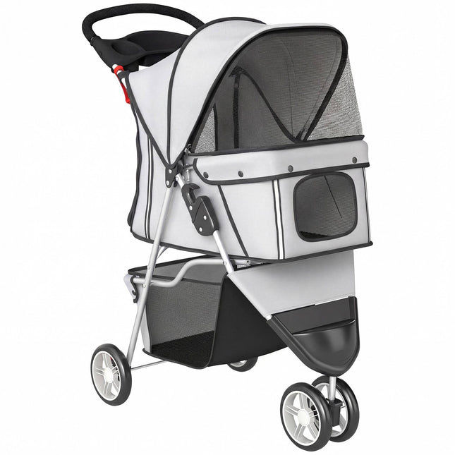 Dog Stroller, Foldable, Storage Basket, Cup Holder, 10 kg, Gray