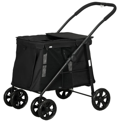 Dog stroller, foldable with mesh window, black, 20 kg Limit