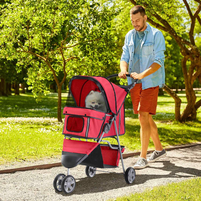 Hondenwagen Veelkleurige Hondenwagen Voor Wandelen, Lichtgewicht En Opvouwbaar, Voor Honden En Katten, Rood
