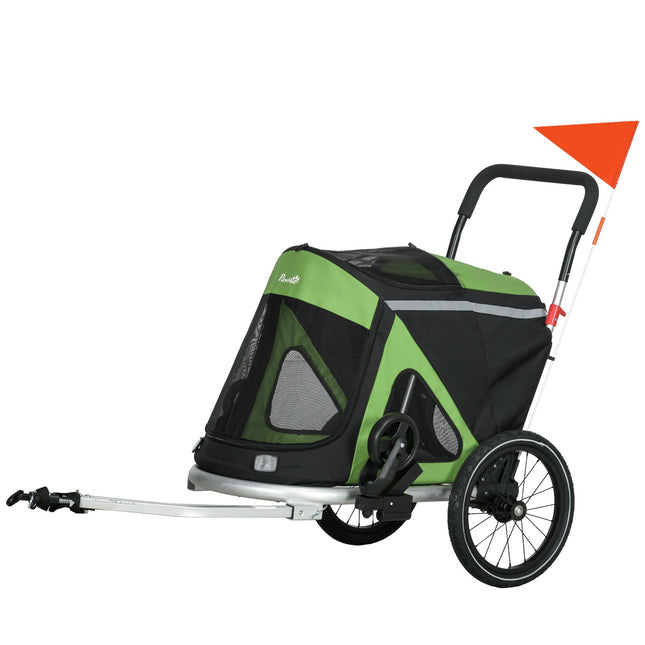 Dog bike cart & buggy, safety leash up to 20 kg, green