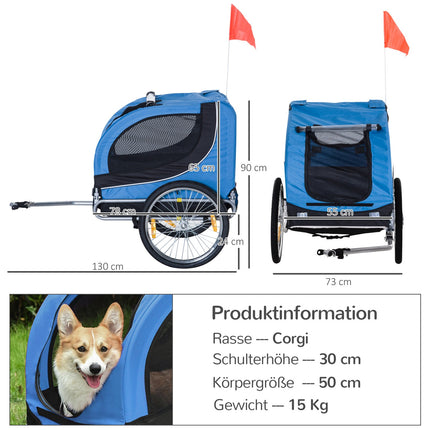 Dog bike trailer, Blue/Black, 130x73x90cm Transporter