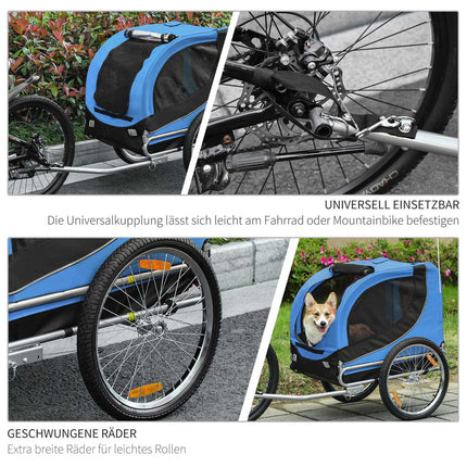 Dog bike trailer, Blue/Black, 130x73x90cm Transporter