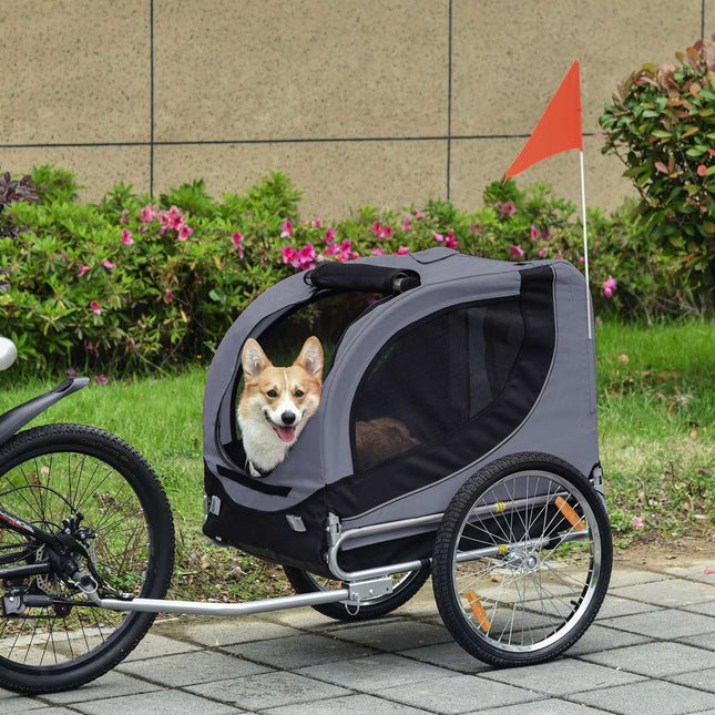 Dog bike trailer, Grey/Black, 130x73x90 cm Transporter