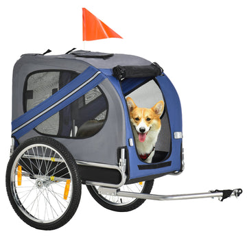 Dog bike stroller, Oxford fabric, blue, rain cover