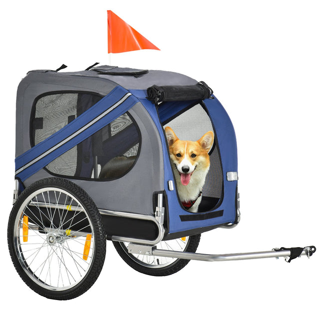Dog bike stroller, Oxford fabric, blue, rain cover