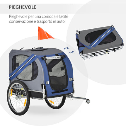 Dog bike stroller, Oxford fabric, blue, rain cover
