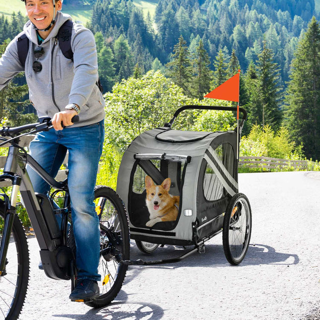 Dog bike trailer & Buggy 2-in-1 with reflectors, grey