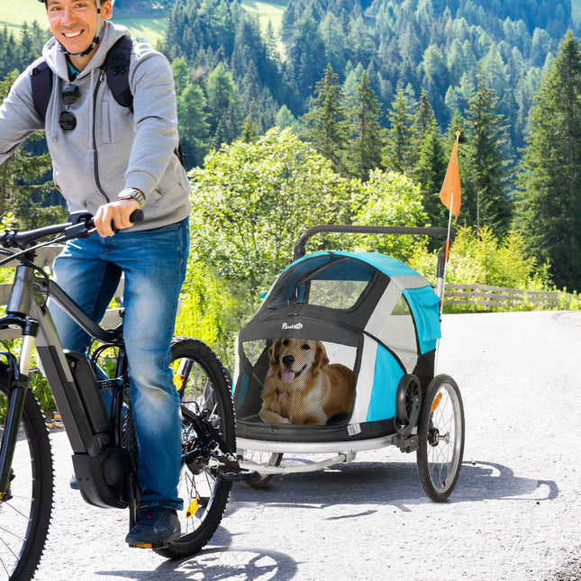 Collapsible 2-in-1 Pet Bike Cart and Transporter, Blue/Silver