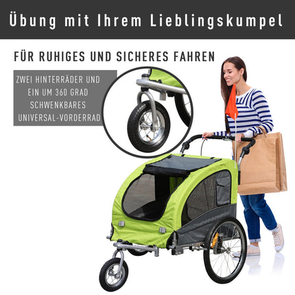 Large Dog Sled Jogger, Stable Bicycle Holder, Green/Grey
