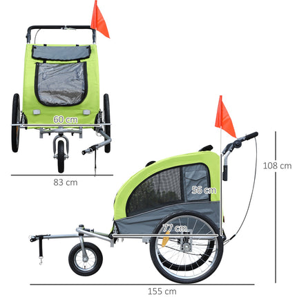 Large Dog Sled Jogger, Stable Bicycle Holder, Green/Grey