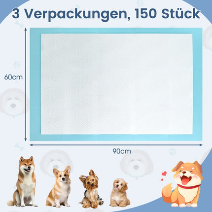 Dog Training Pads, Leak-Proof, 6-Layer, 90x60cm, 150 Pack